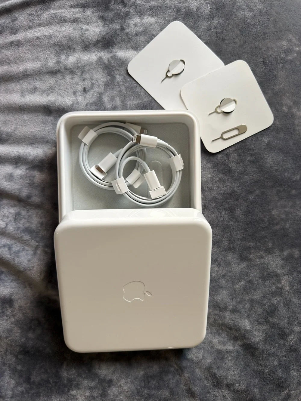 Original Apple Storage Box + USB-C to Lightning Cables + SIM Eject Tools